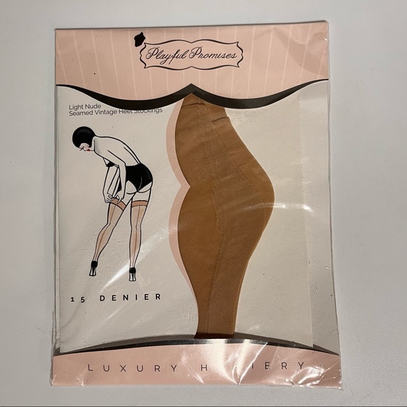 Playful Promises Light Nude Seamed Vintage Heel Stockings 15 Denier. - Picture 1 of 4